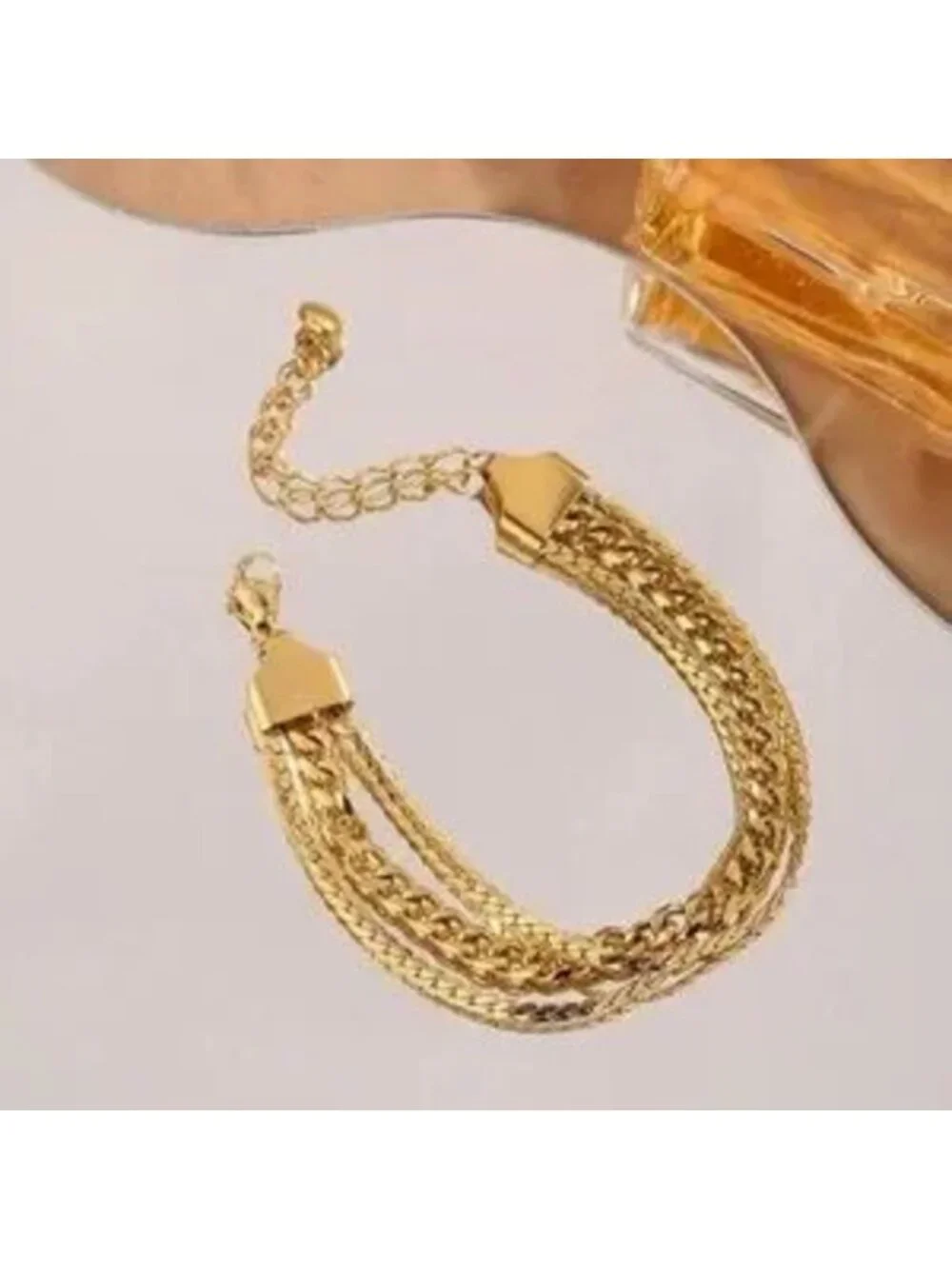 Gold Stainless Steel Triple Chain Bracelet C Modern Layered Style